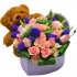 Teddy Bear in Your Heart with One Dozen Pink Roses